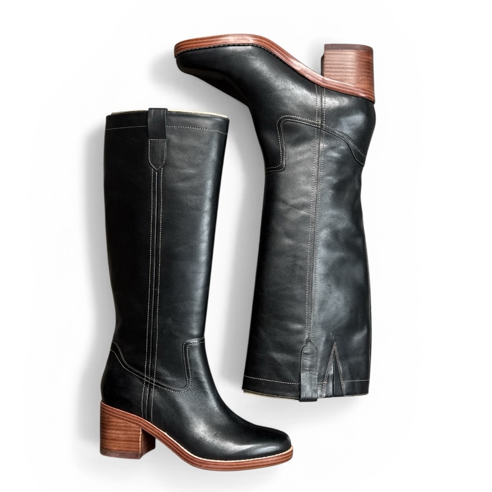 NINE WEST HECEE BLACK LEATHER KNEE-HIGH BOOTS VINTAGE CAMPUS STYLE **NIB** - Picture 13 of 16